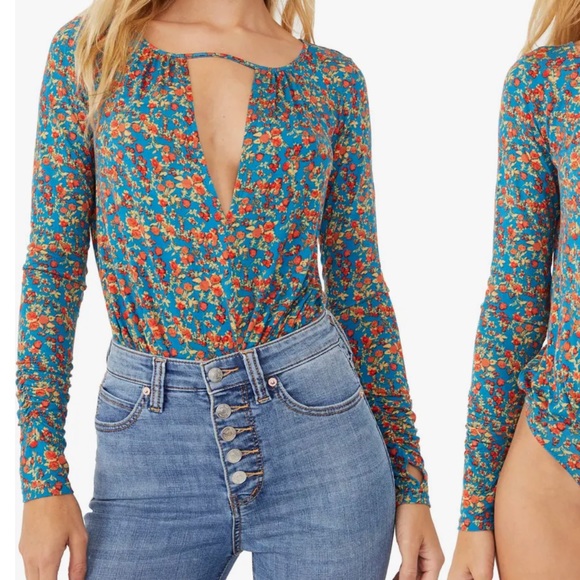 Free People Tops - Free People Kaya Print Cutout Bodysuit - Small